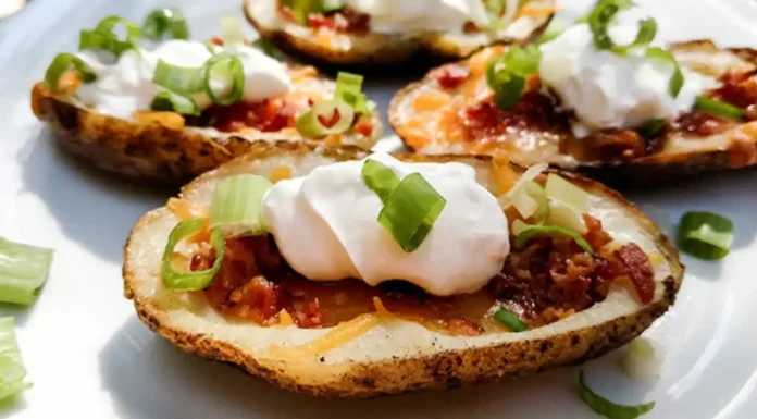 Cheese and Bacon Potato Skins: Crispy Party Snack Cheese and Bacon Potato Skins Crispy Party Snack