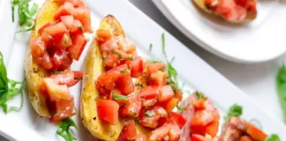 Fingerling Potato Bruschetta: Colorful Roasted Appetizer Fingerling Potato Bruschetta